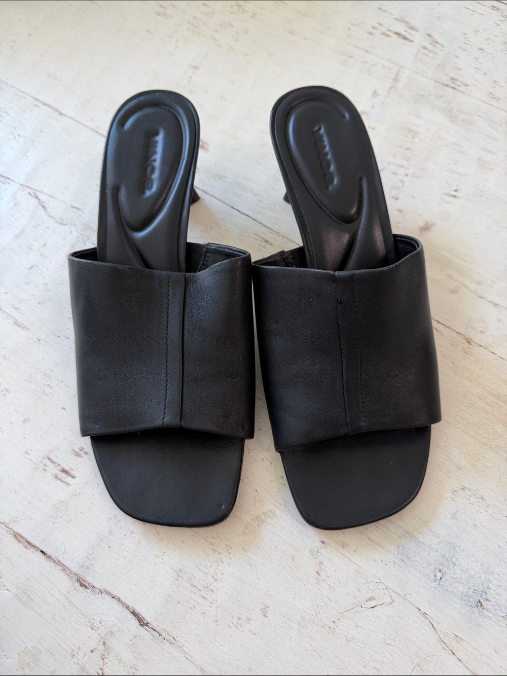 Vince Black Leather Slide Heels